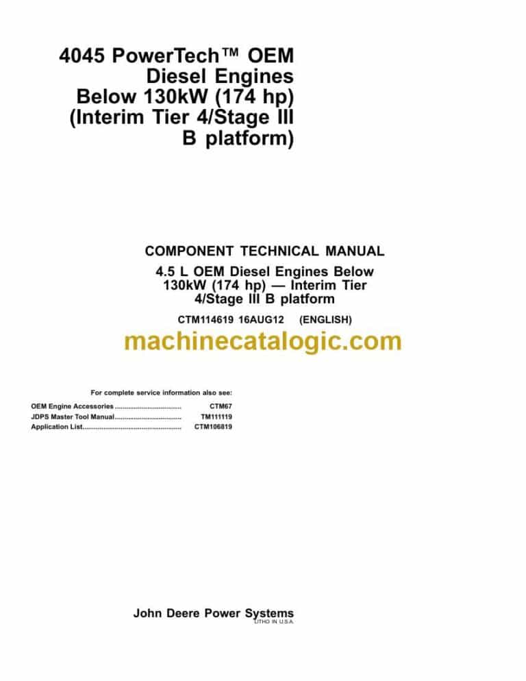 John Deere 4.5 L OEM Diesel Engines Below 130kW 174 hp Interim Tier 4 Stage 3 B platform Component Technical Manual (CTM114619)