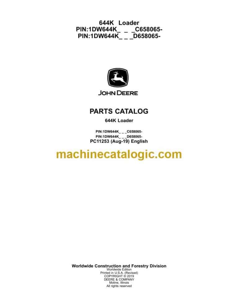 John Deere 644K Loader Parts Catalog (PC11253)