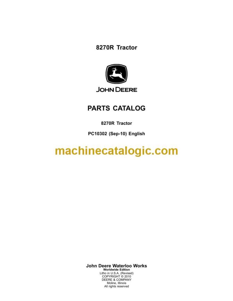 John Deere 8270R Tractor Parts Catalog (PC10302)
