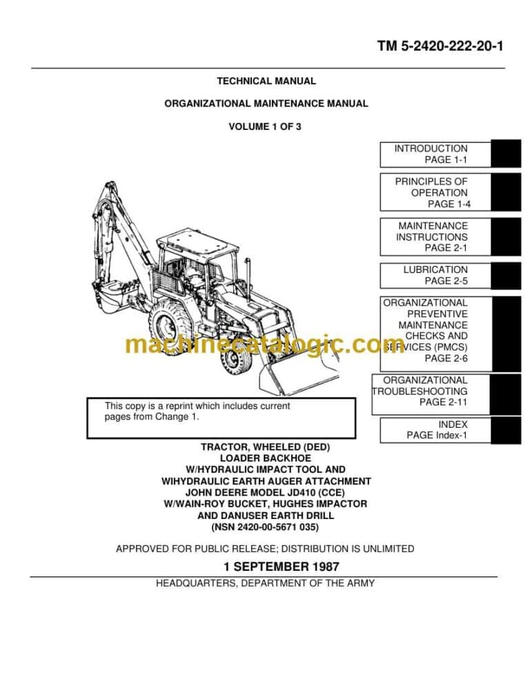 John Deere JD410 Backhoe Loader Organizational Maintenance Manual (TM5-2420-222-20-1)