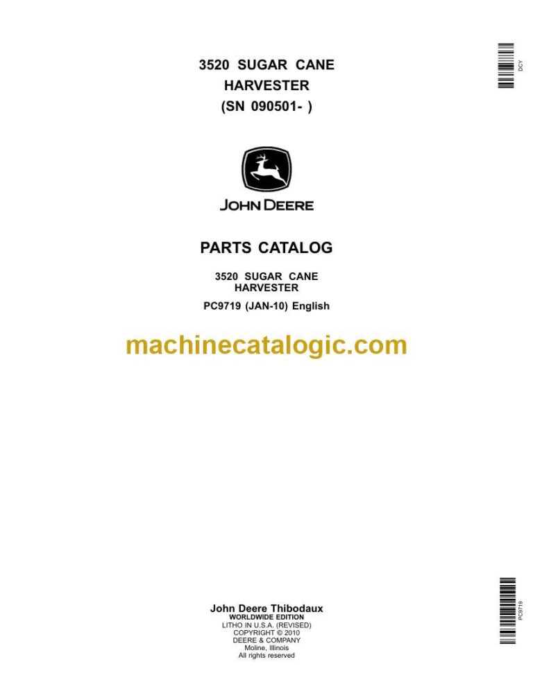 John Deere 3520 Sugar Cane Harvester Parts Catalog (PC9719)
