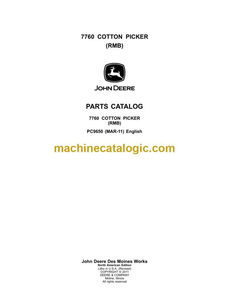 John Deere 7760 Cotton Picker Parts Catalog (PC9650)