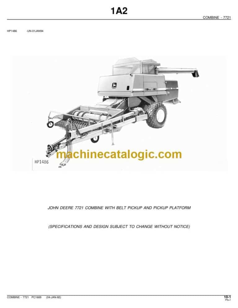 John Deere 7721 Combine with Belt Pickup and Pickup Platform Parts Catalog (PC1669)