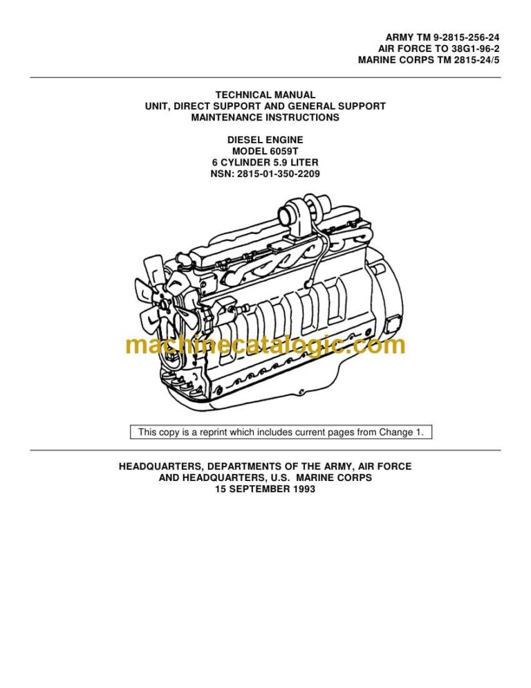 John Deere Diesel Engine Model 6059T 6 Cylinder 5.9 Liter Technical Manual (TM 9-2815-256-24)