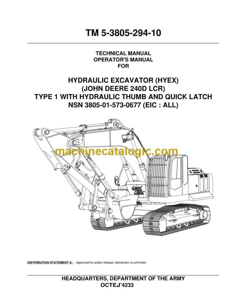 John Deere 240D LCR Hydraulic Excavator Operators and Technical Manual (TM 5-3805-294-10)