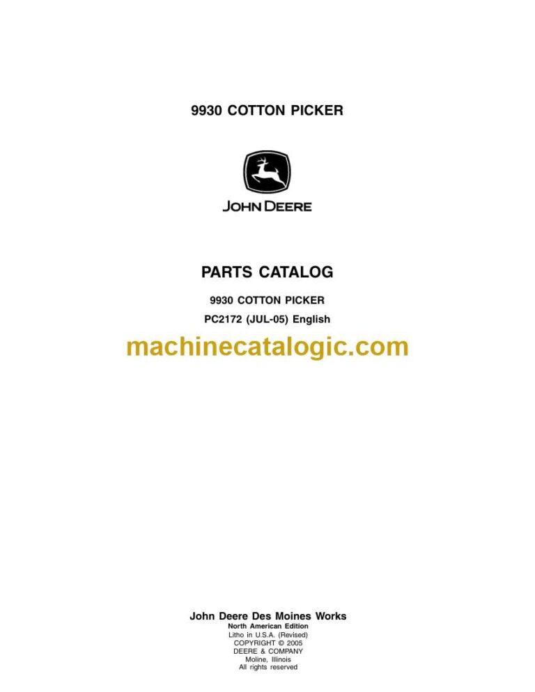 John Deere 9930 Cotton Picker Parts Catalog (PC2172)
