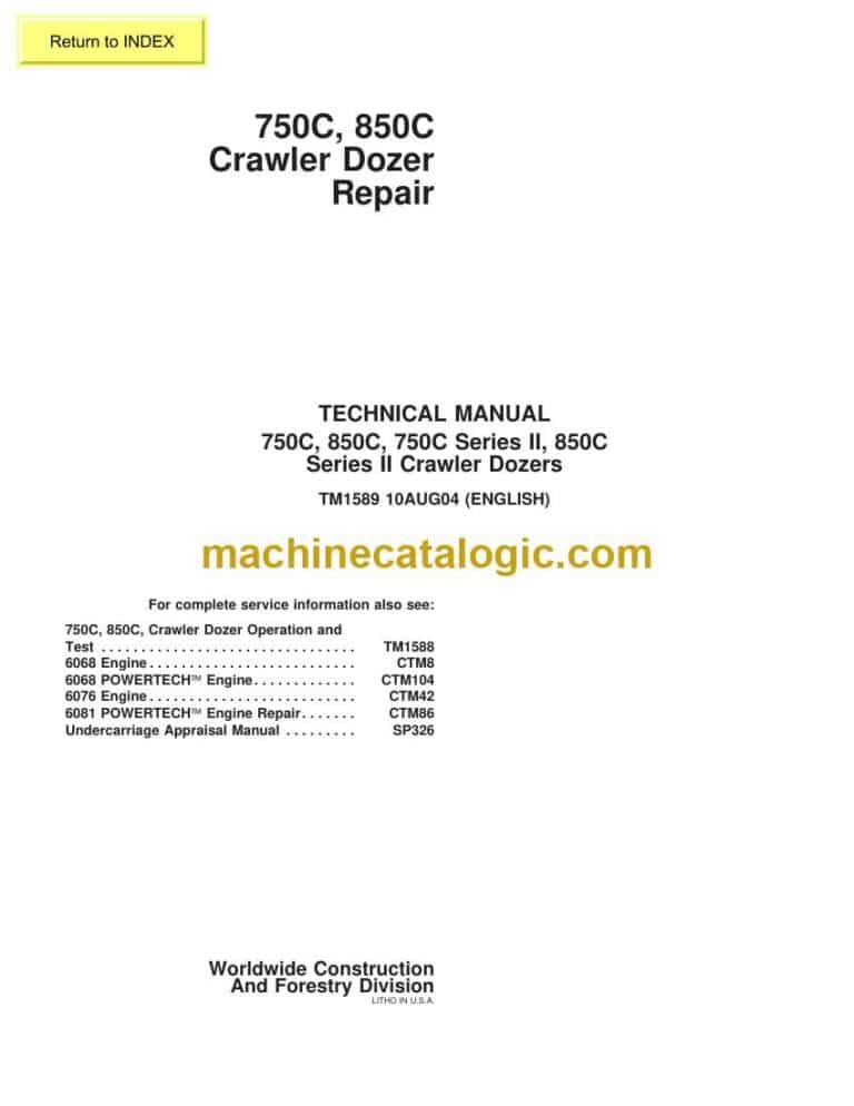 John Deere 750C, 850C, 750C Series II, 850C Series II Crawler Dozers Technical Manual (PC1549)