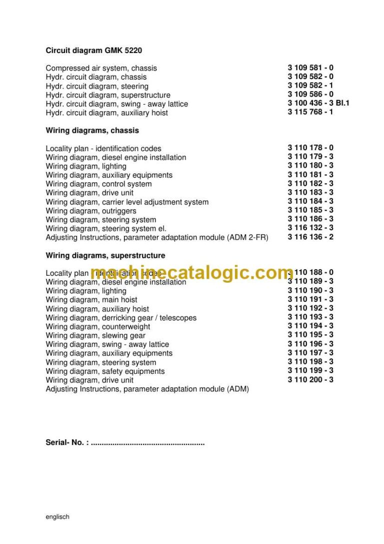 Grove GMK5220 Crane Circuit Diagrams