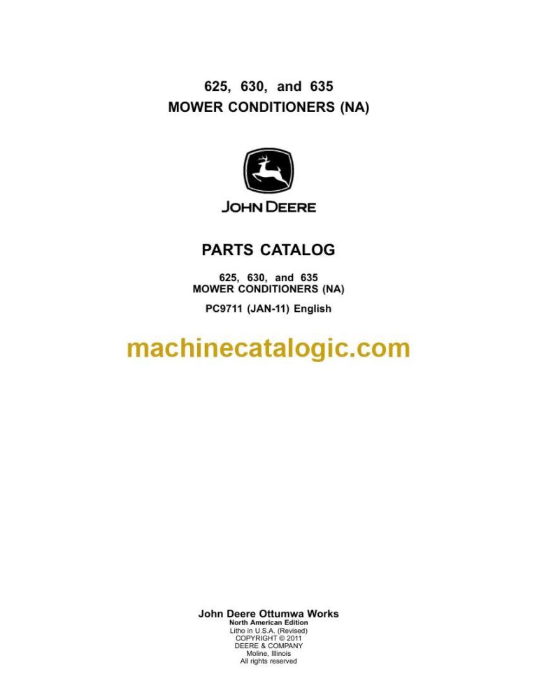 John Deere 625, 630, 635 Mower Conditioner Parts Catalog (PC9711)