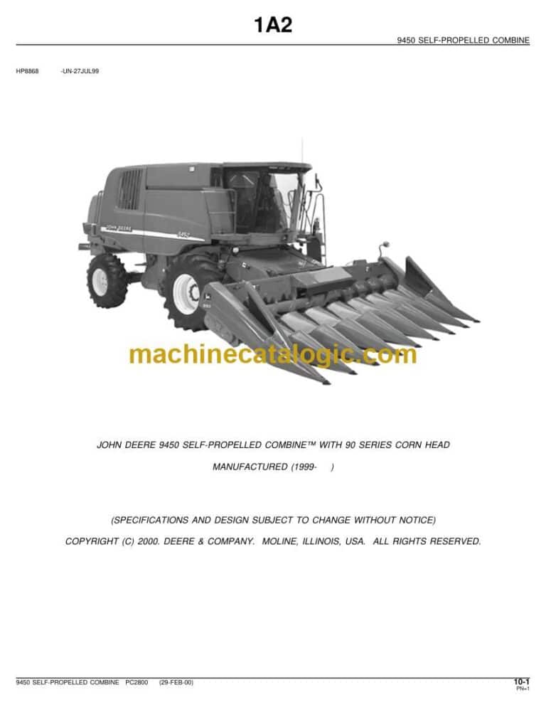 John Deere 9450 Self Propelled Combine Parts Catalog (PC2800)