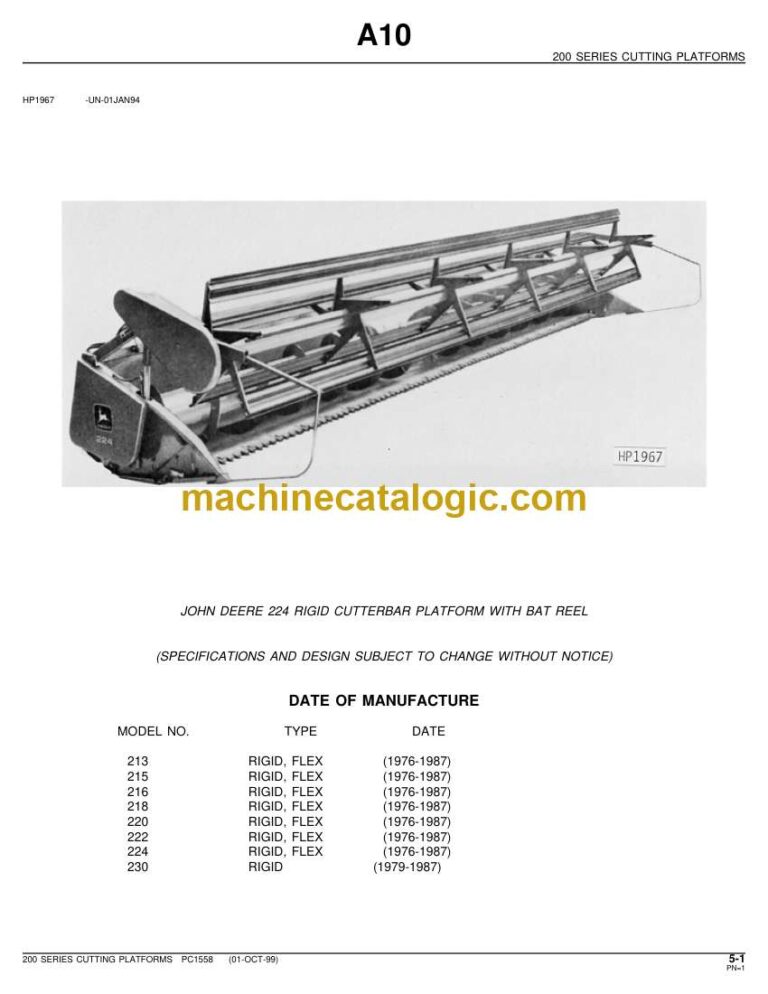 John Deere 224 Rigid Cutterbard Platform Parts Catalog (PC1558)
