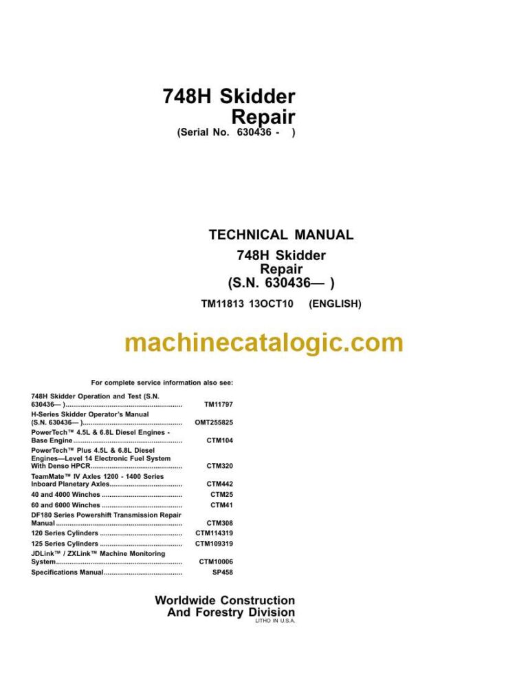 John Deere 748H Skidder Repair Technical Manual (TM11813)