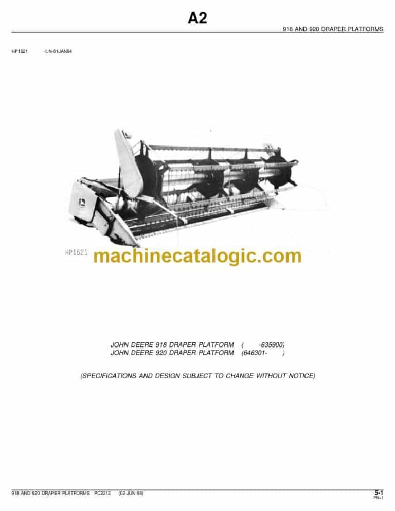 John Deere 918, 920 Draper Platforms Parts Catalog (PC2212)