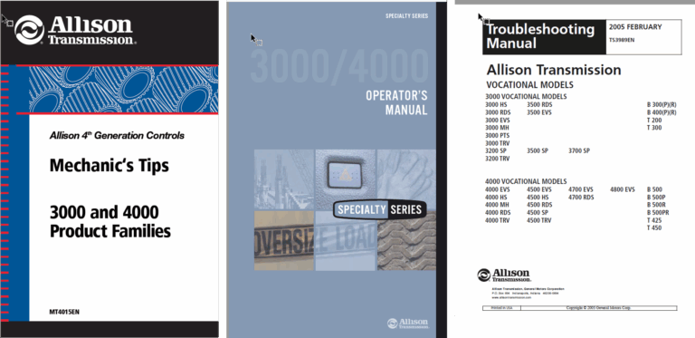 Allison 3000, 4000 Generation Technical Training and Operators Manual