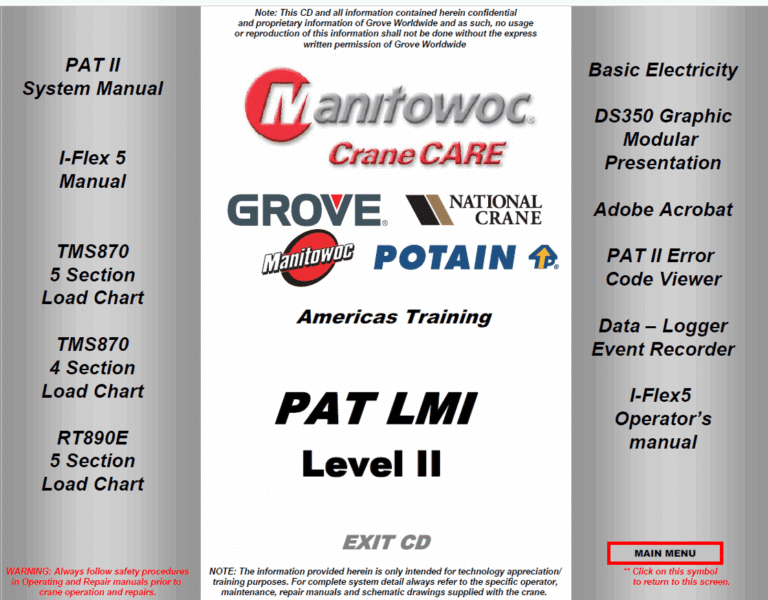 Grove PAT LMI Level 2 Manuals (TMS870, RT890E, DS350 Load Chart, PAT 2 System Manual)