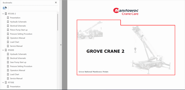 Grove (RT530E-2, RT600E, RT700E, RT890E, RT900E, TM500E-2, TMS700E, TMS800E, HED) Crane 2 Service, Operators Manual, Technical Training