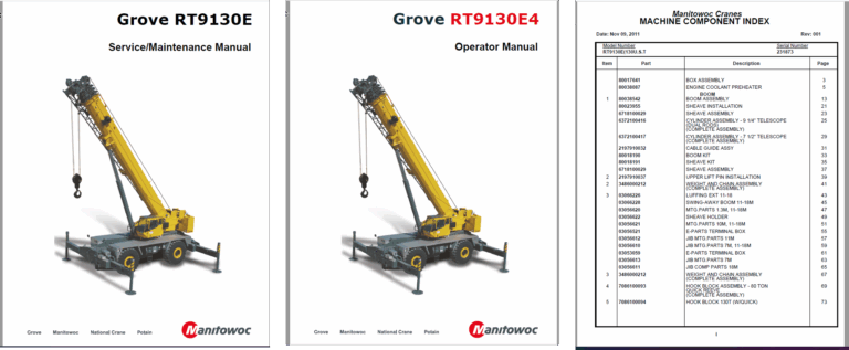 Grove RT9130E Crane Full Manual (Service, Parts, Operator Manual)