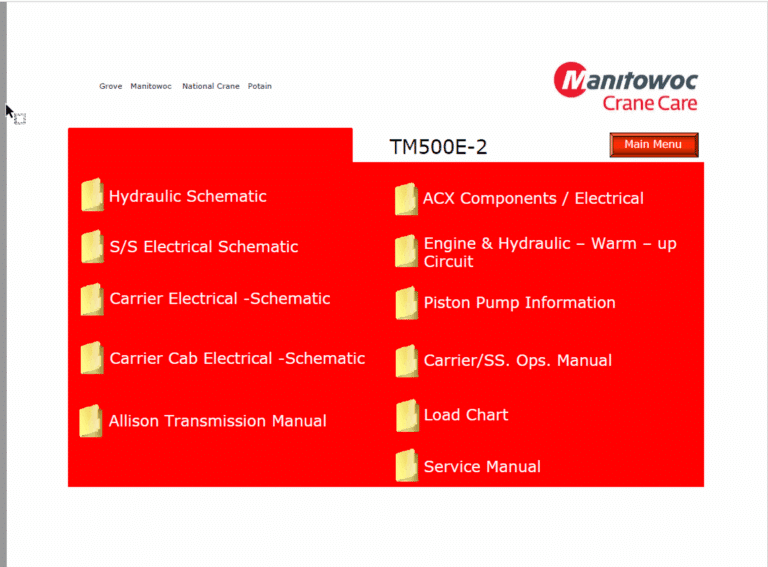 Grove TM500E-2 Crane Service Manual, Load Chart, Schematics, Technical Training