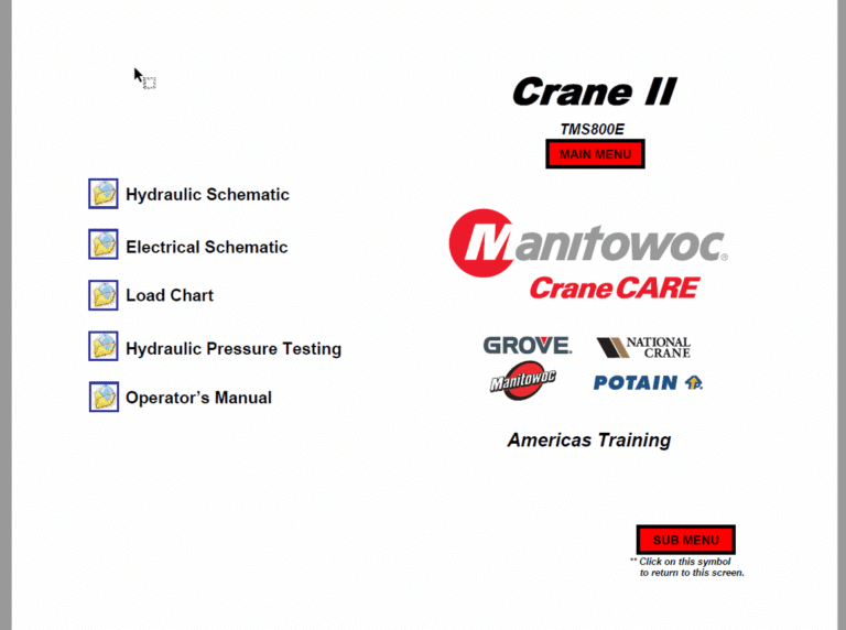 Grove TMS800E Crane Operators Manual, Load Chart, Schematics, Technical Training