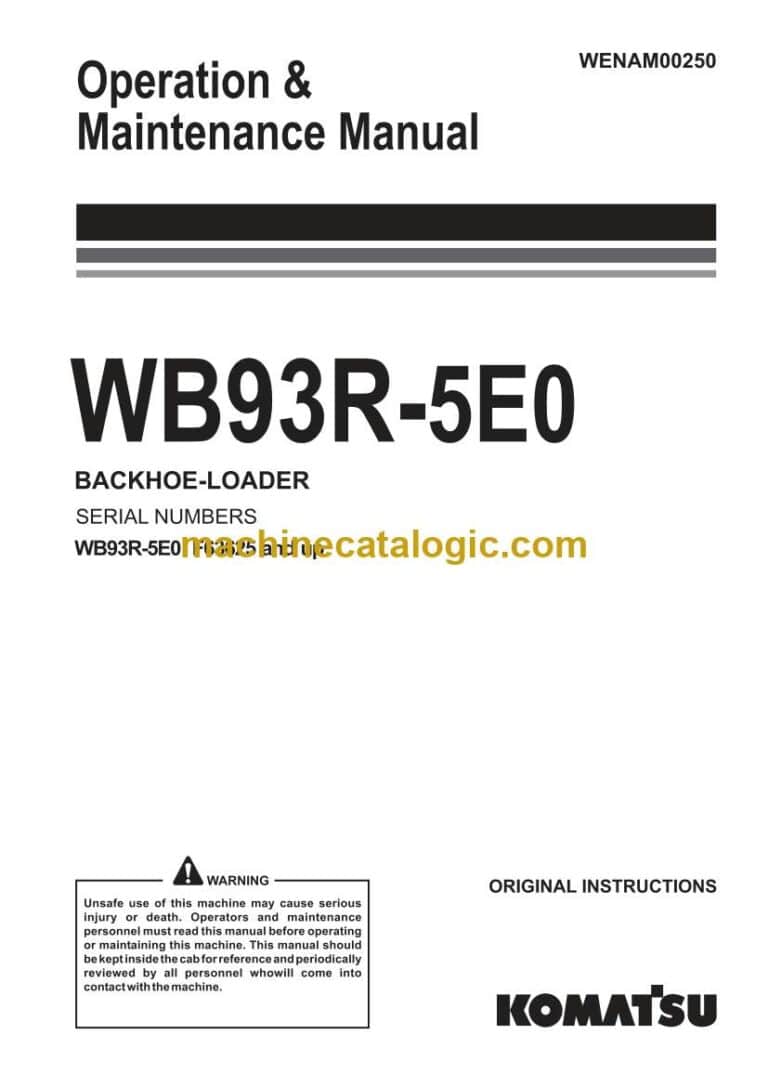 Komatsu WB93R-5E0 Backhoe Loader Operation and Maintenance Manual (WENAM00250)