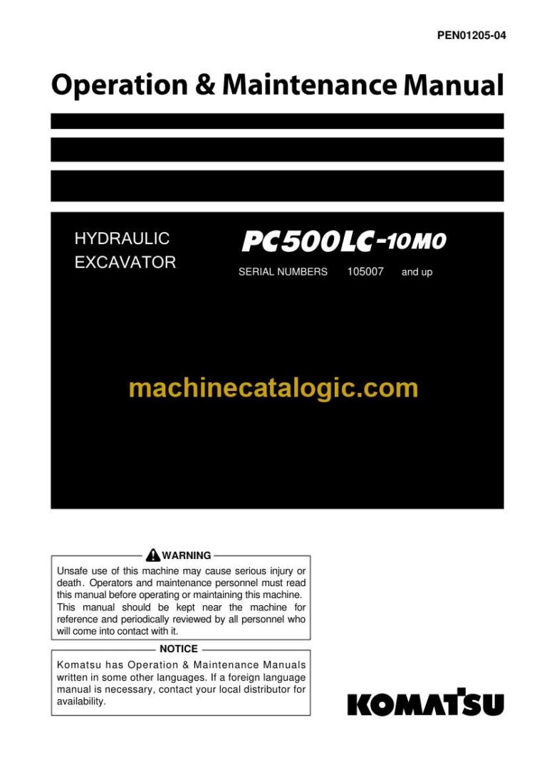 Komatsu PC500LC-10M0 Hydraulic Excavator Operation and Maintenance Manual (PEN01205-04)