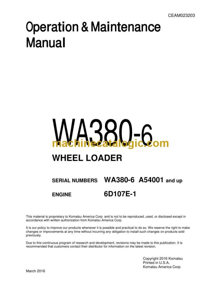 Komatsu WA380-6 Wheel Loader Operation and Maintenance Manual (CEAM023203)