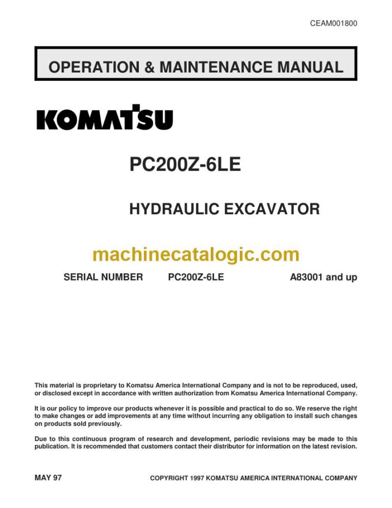 Komatsu PC200Z-6LE Hydraulic Excavator Operation and Maintenance Manual (CEAD001800)