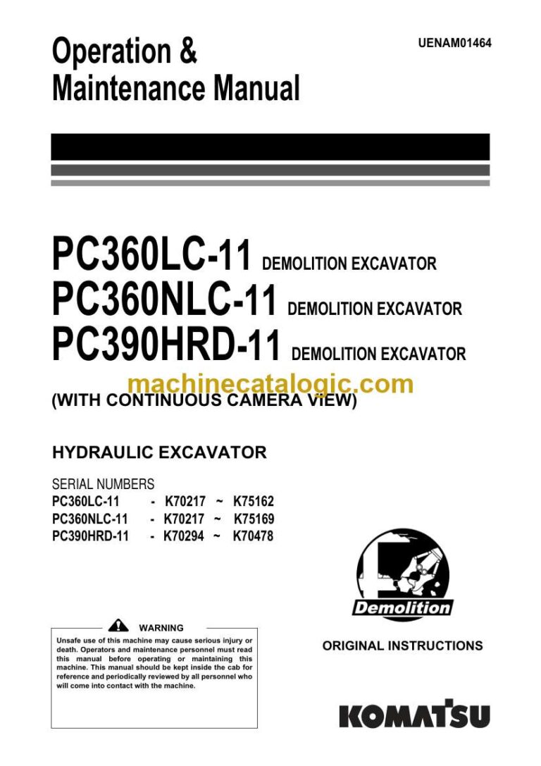Komatsu PC360LC-11, PC360NLC-11, PC390HRD-11 Hydraulic Excavator Operation and Maintenance Manual (UENAM01464)