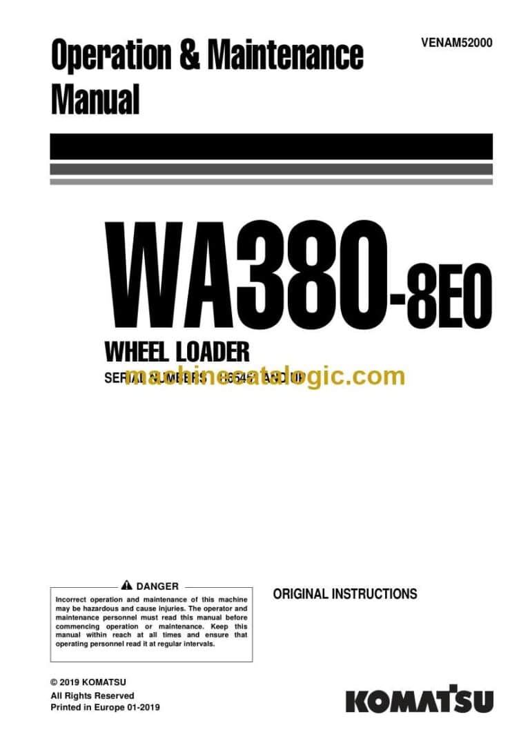 Komatsu WA380-8E0 Wheel Loader Operation and Maintenance Manual (VENAM52000)