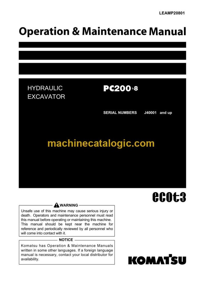 Komatsu PC200-8 Hydraulic Excavator Operation and Maintenance Manual (LEAMP20801)