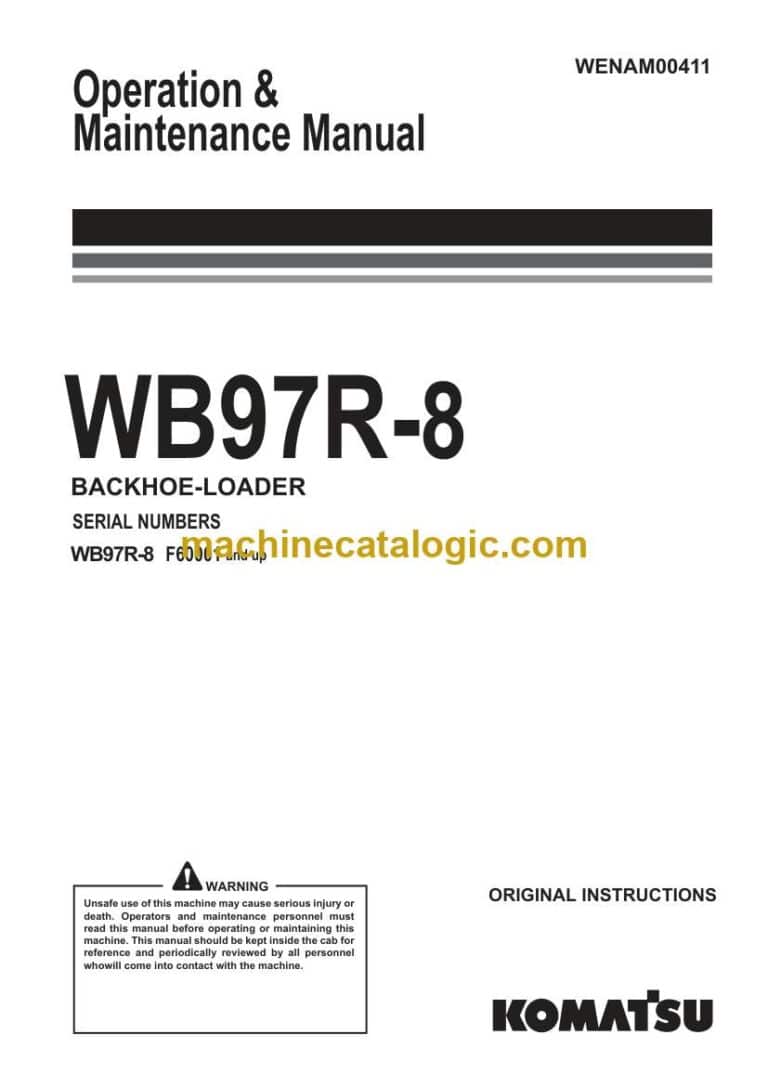 Komatsu WB97R-8 Backhoe Loader Operation and Maintenance Manual (WENAM00411)