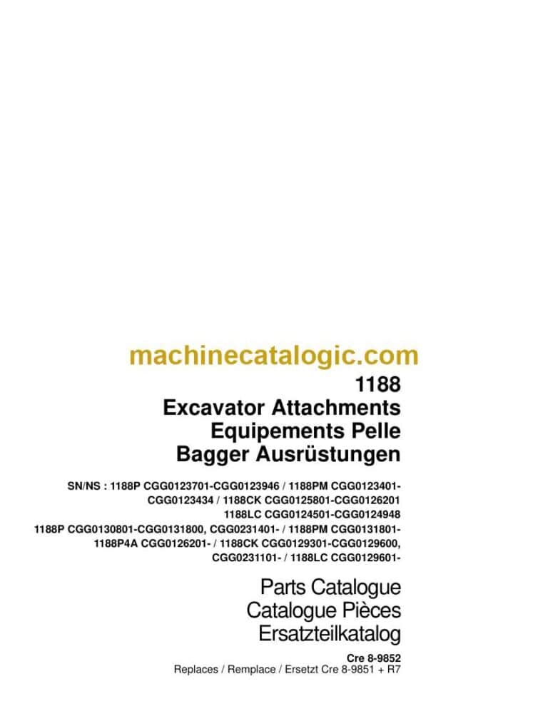 Case 1188 Excavator Attachments Parts Catalog (8-9852)