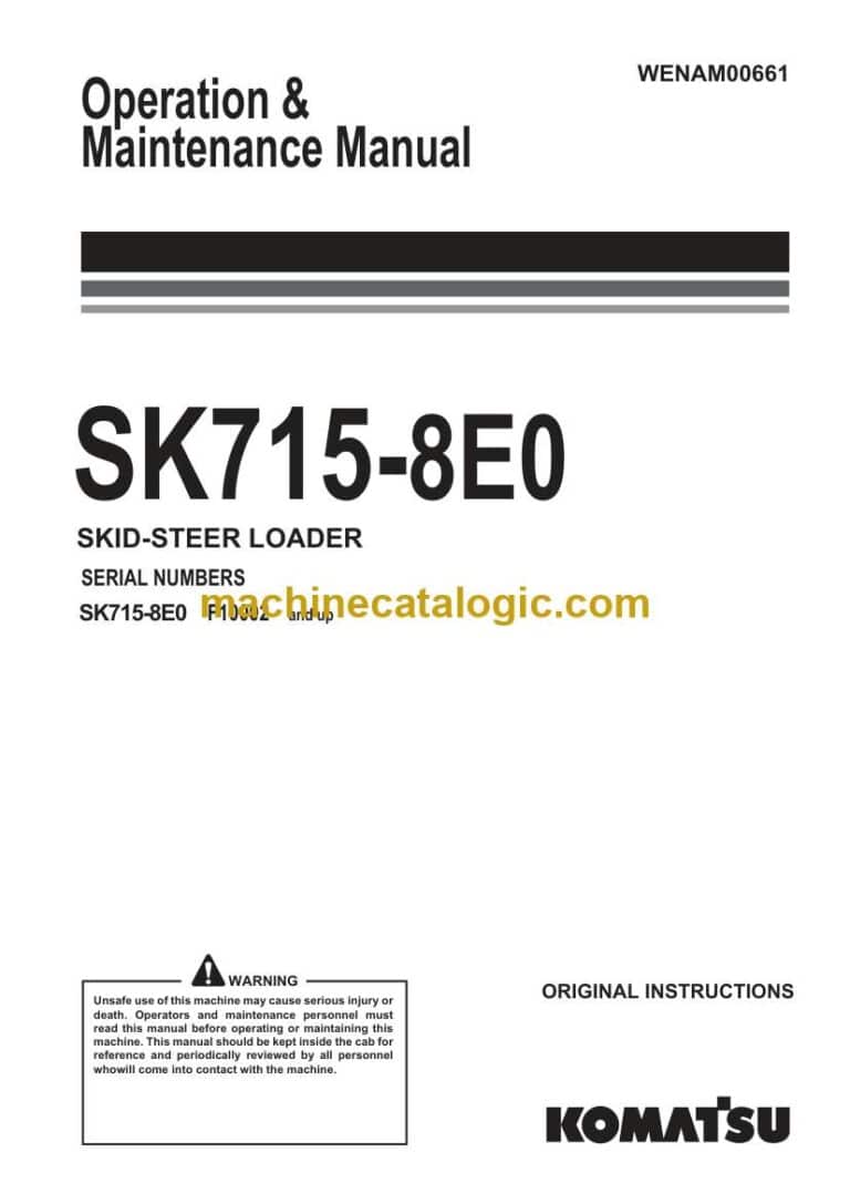 Komatsu SK715-8E0 Skid Steer Loader Operation and Maintenance Manual (WENAM00661)
