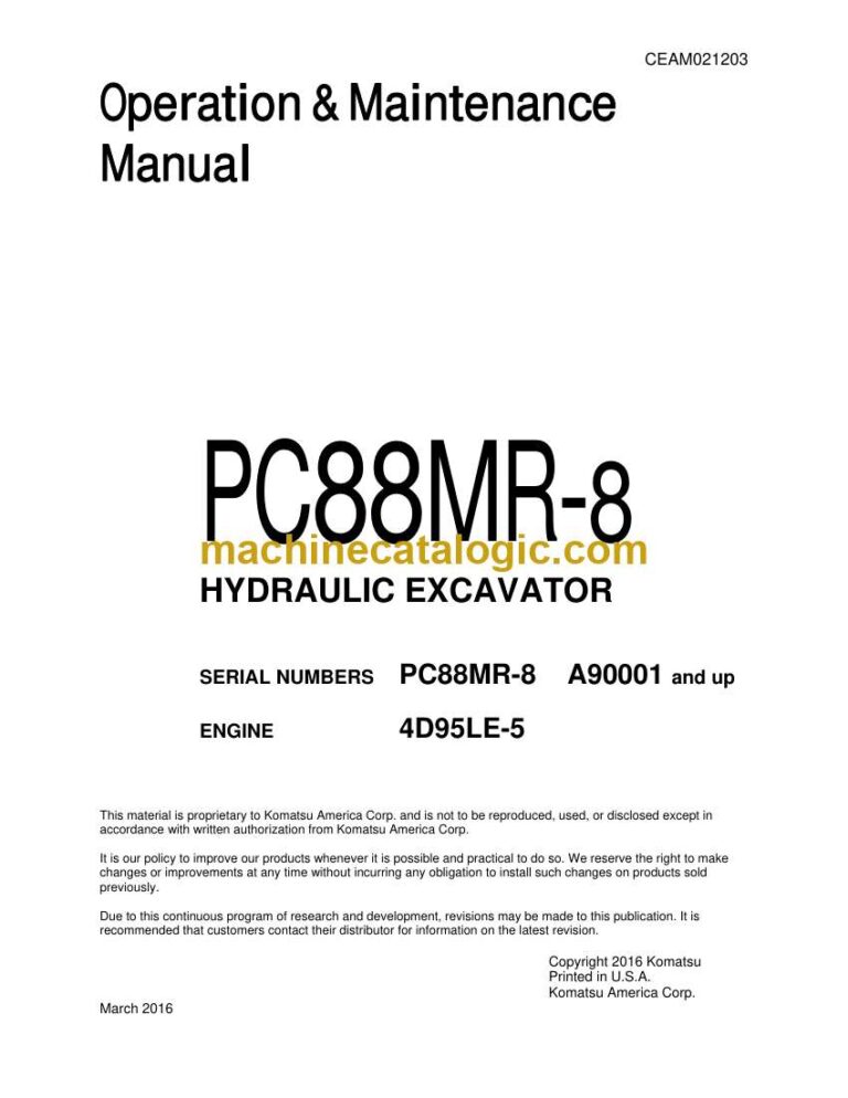 Komatsu PC88MR-8 Hydraulic Excavator Operation and Maintenance Manual (CEAM021203)