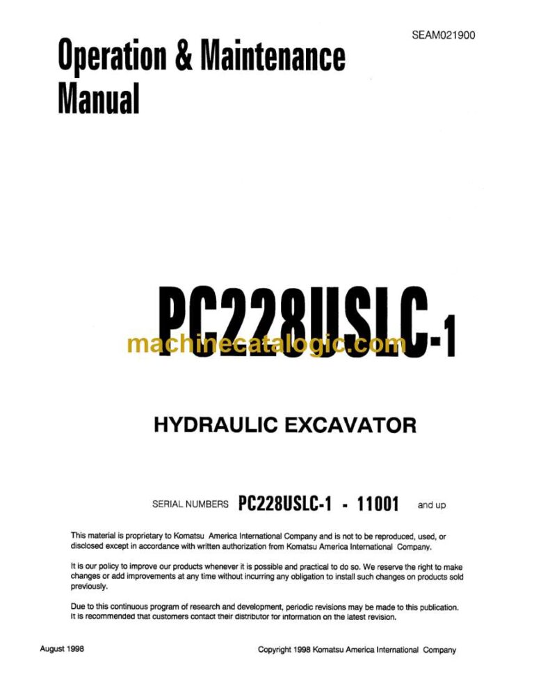 Komatsu PC228USLC-1 Hydraulic Excavator Operation and Maintenance Manual (SEAD021900)