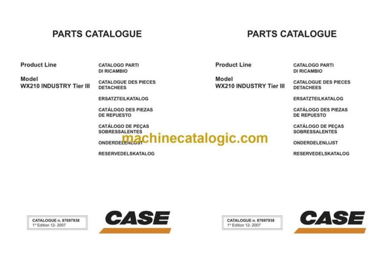 Case WX210 Industry Tier 3 Wheeled Excavator Parts Catalog (87697938_int_A4N)