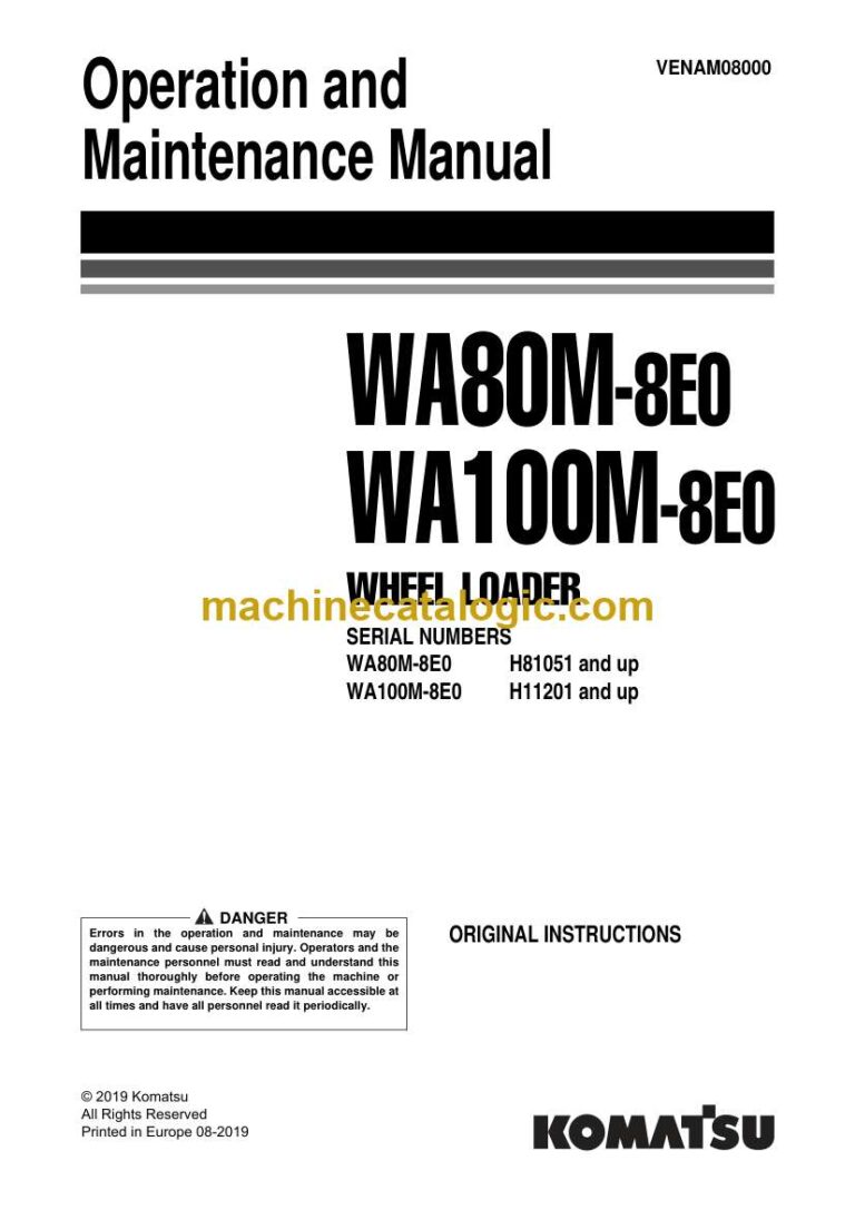 Komatsu WA80M-8, WA100M-8E0 Wheel Loader Operation and Maintenance Manual (VENAM08000)