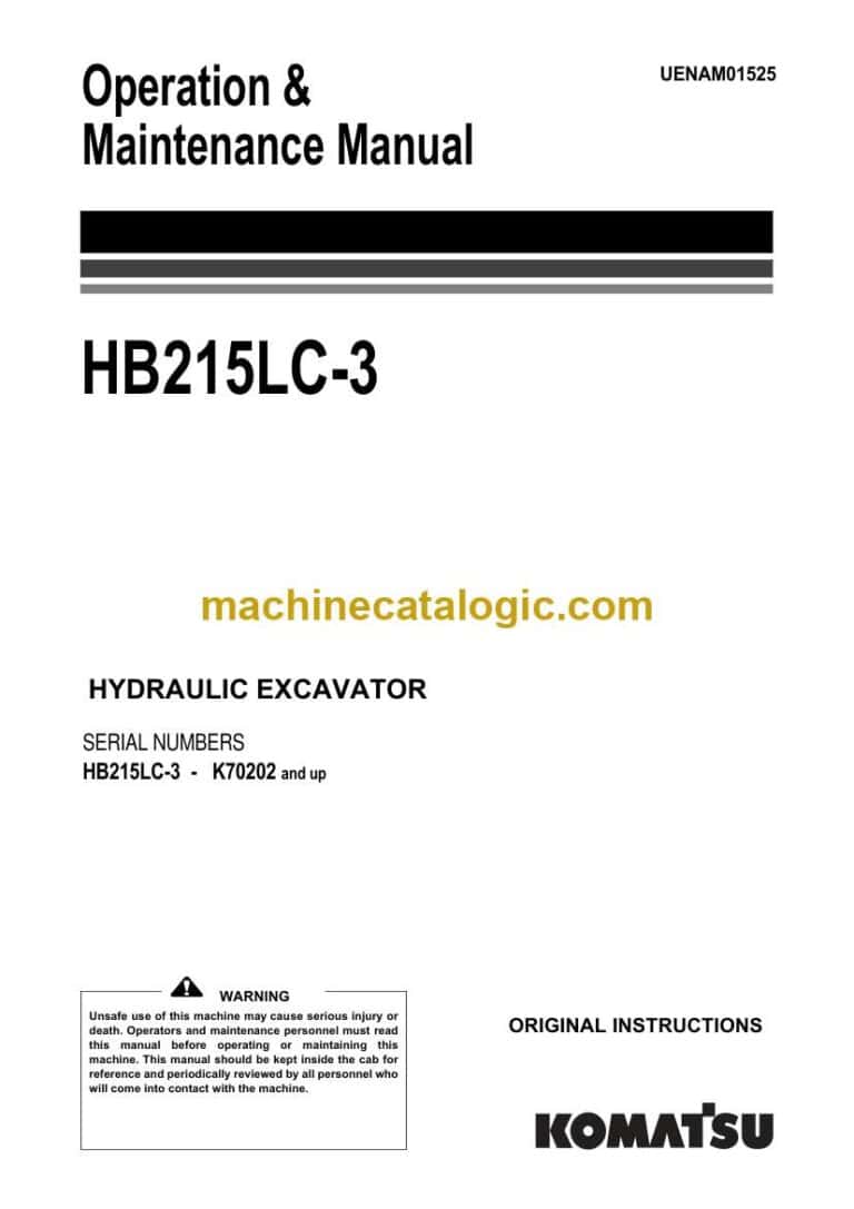 Komatsu HB215LC-3 Hydraulic Excavator Operation and Maintenance Manual (UENAM01525)