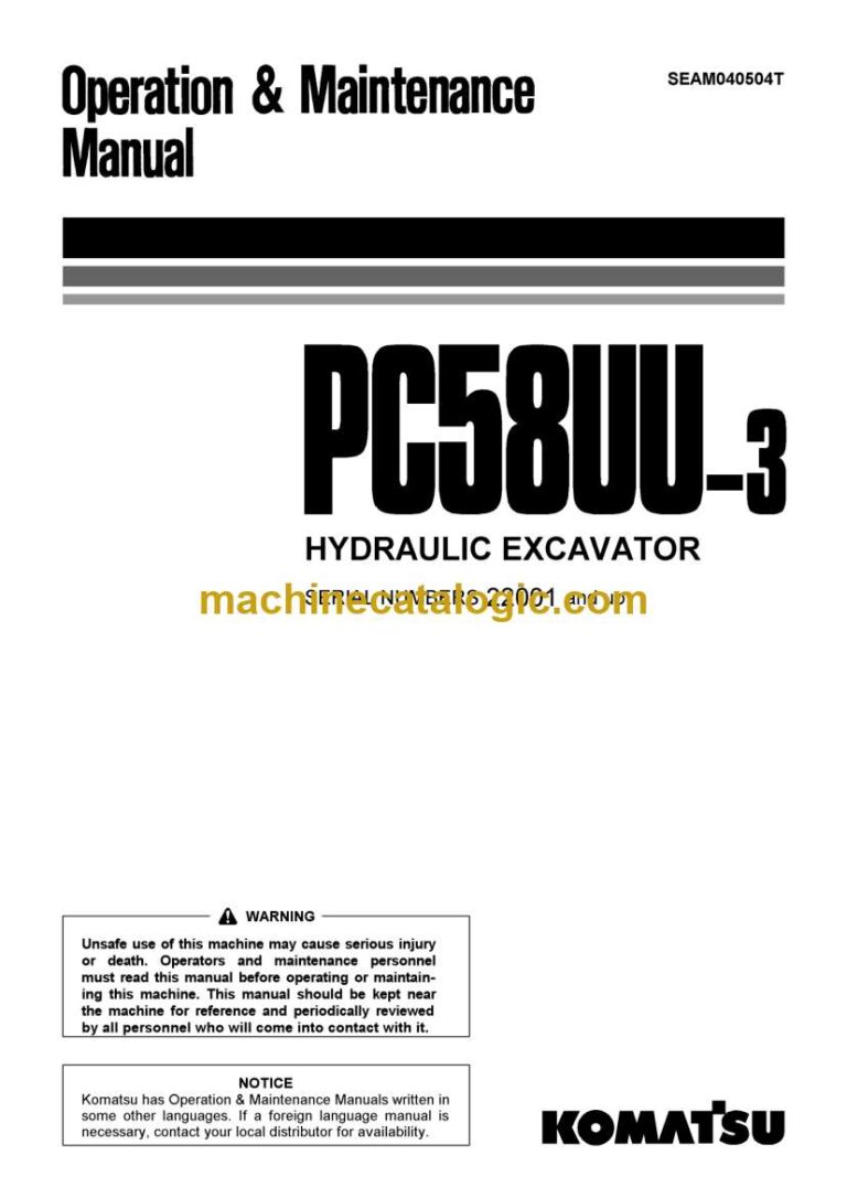 Komatsu PC58UU-3 Hydraulic Excavator Operation and Maintenance Manual (SEAM040504T)