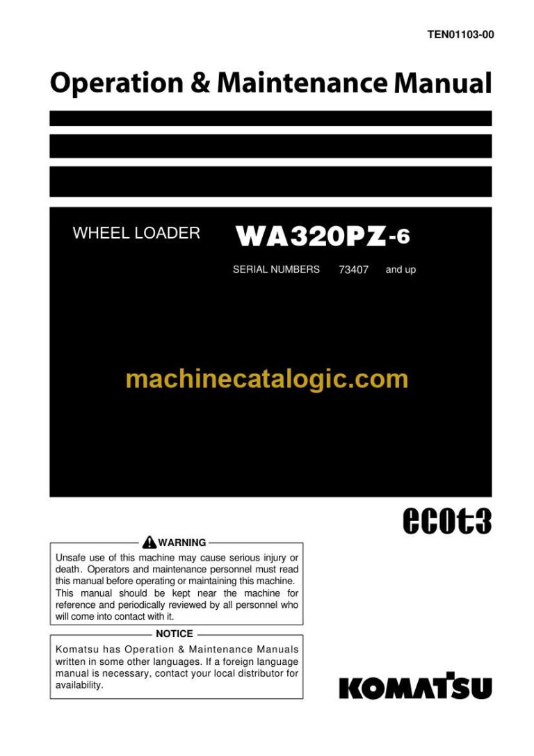 Komatsu WA320PZ-6 Wheel Loader Operation and Maintenance Manual (TEN01103-00)
