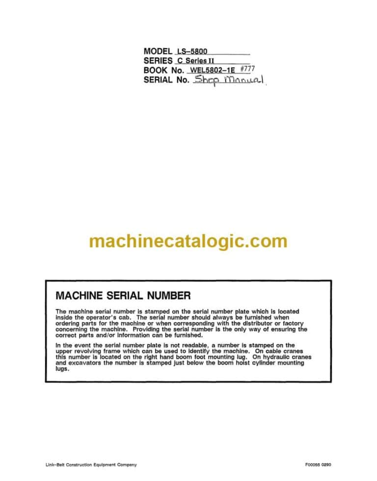 Link Belt LS5800 C Series 2 Excavator Shop Manual