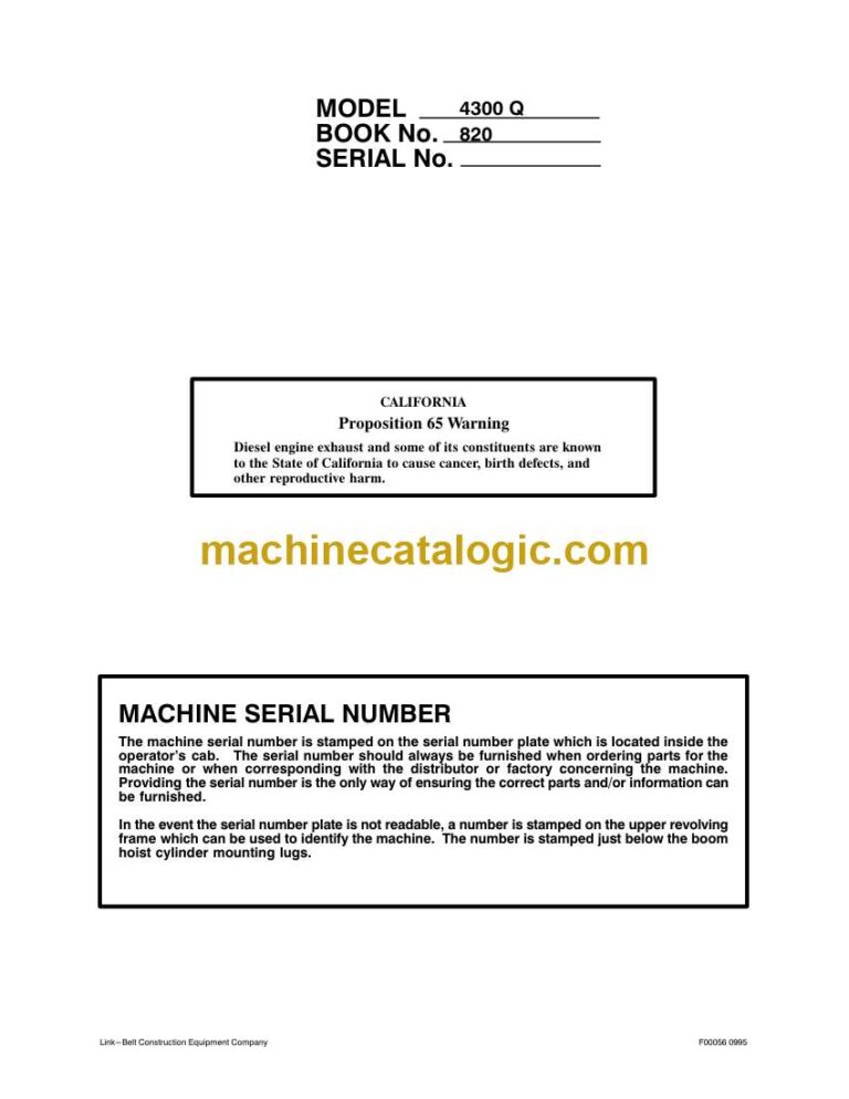 Link Belt 4300Q Quantum Excavator Operators Manual