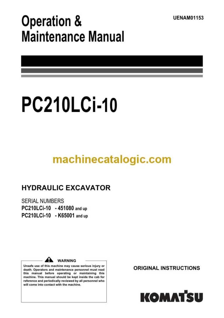 Komatsu PC210LCi-10 Hydraulic Excavator Operation and Maintenance Manual (UENAM01153)