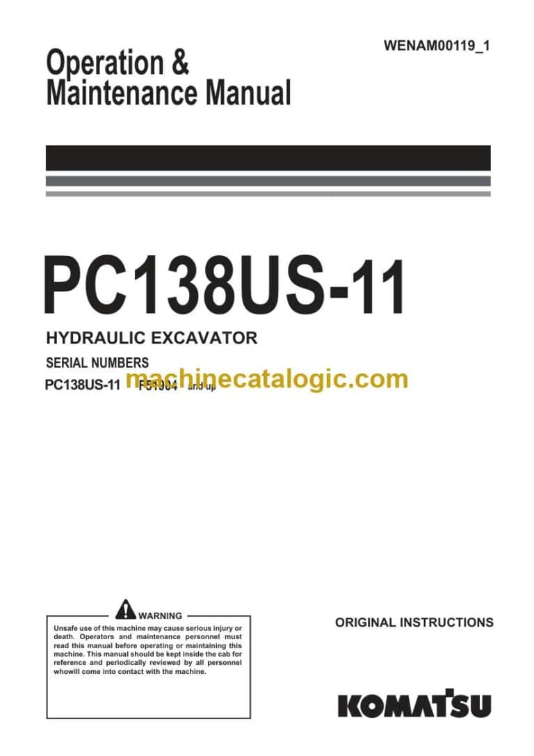 Komatsu PC138US-11 Hydraulic Excavator Operation and Maintenance Manual (WENAM00119_1)