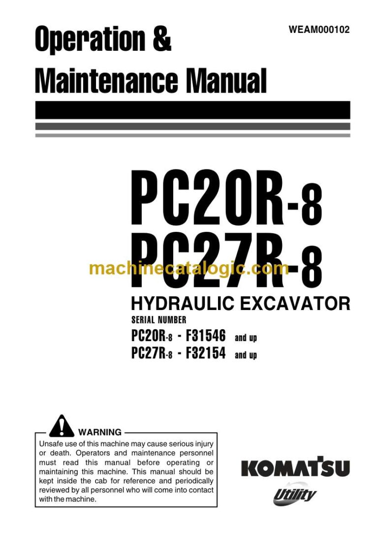 Komatsu PC20R-8, PC27R-8 Hydraulic Excavator Operation and Maintenance Manual (WEAM000102)
