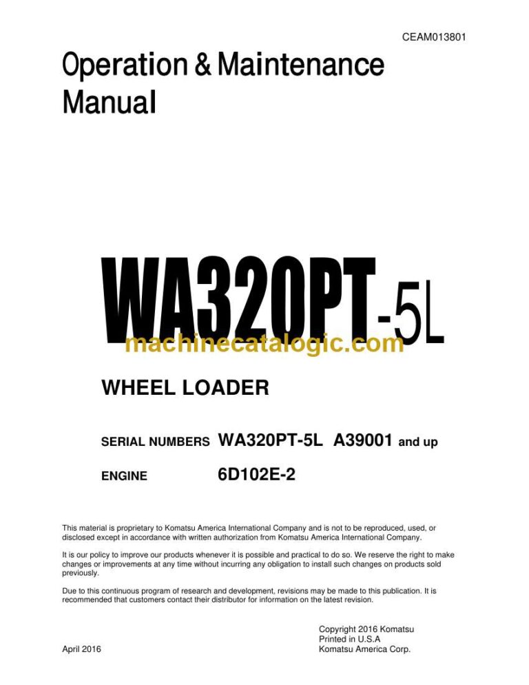 Komatsu WA320PT-5L Wheel Loader Operation and Maintenance Manual (CEAM013801)