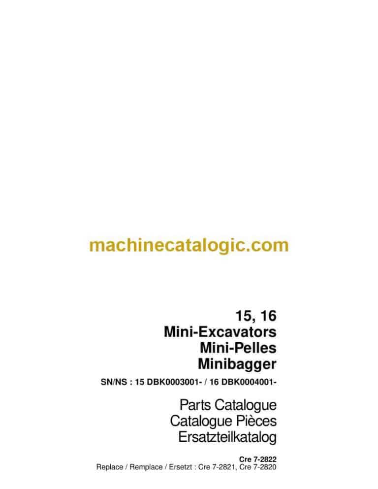 Case 15, 16 Mini Excavators Parts Catalog (7-2822)