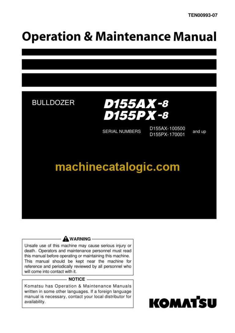 Komatsu D155AX-8, D155PX-8 Bulldozer Operation and Maintenance Manual (TEN00993-07)