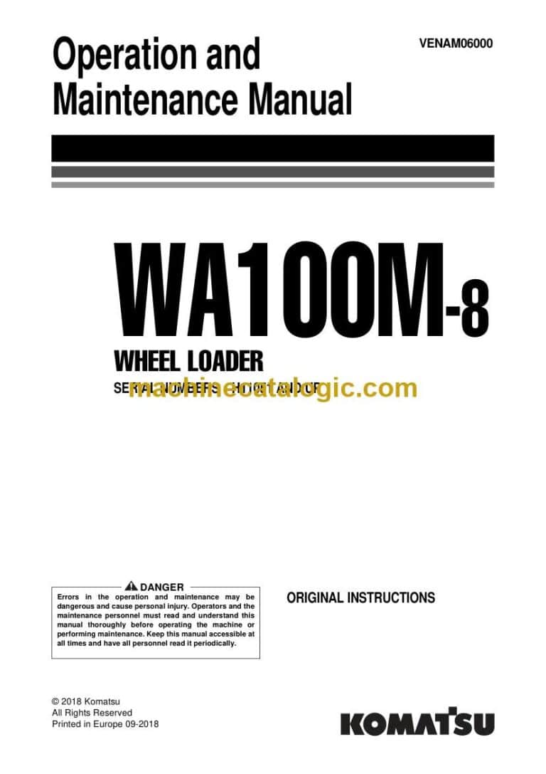 Komatsu WA100M-8 Wheel Loader Operation and Maintenance Manual (VENAM06000)