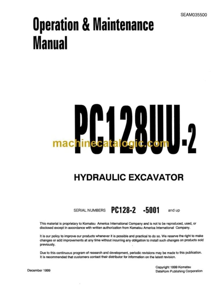 Komatsu PC128UU-2 Hydraulic Excavator Operation and Maintenance Manual (SEAD035500)